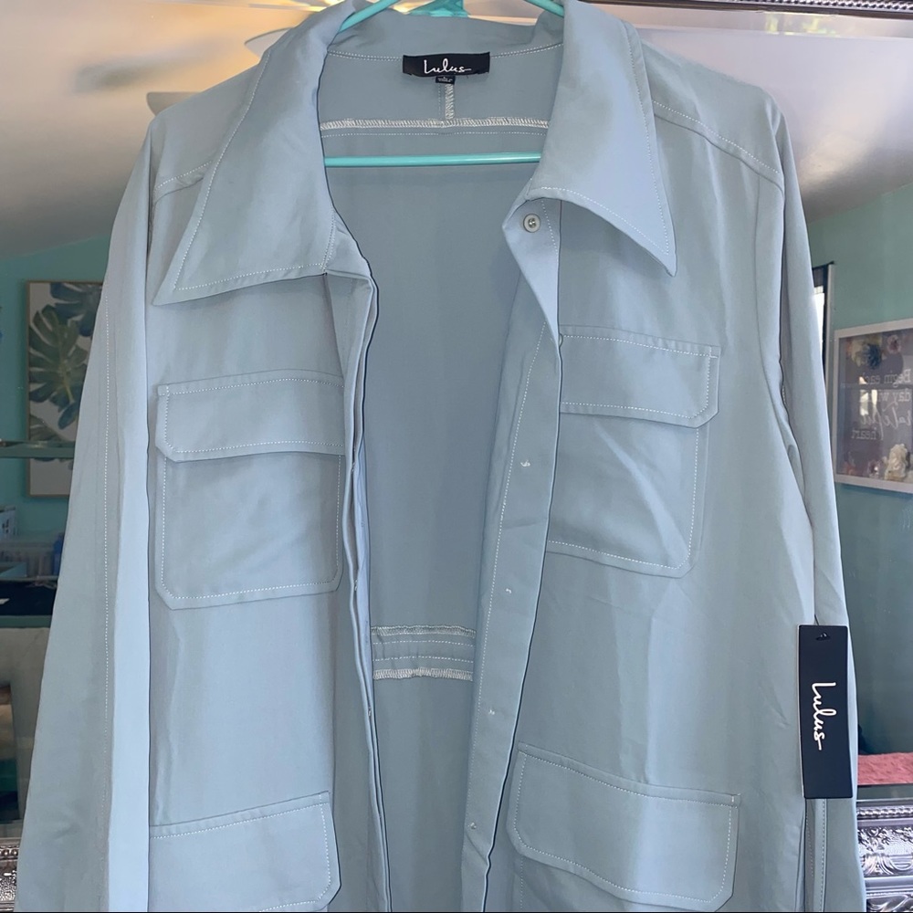 Lulus Franki Light Blue Button Down Trench Coat